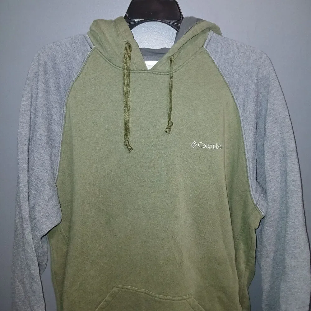 Men's Columbia Pullover Hooded Sweatshirt Large Green Gray Hoodie - Picture 2 of 6